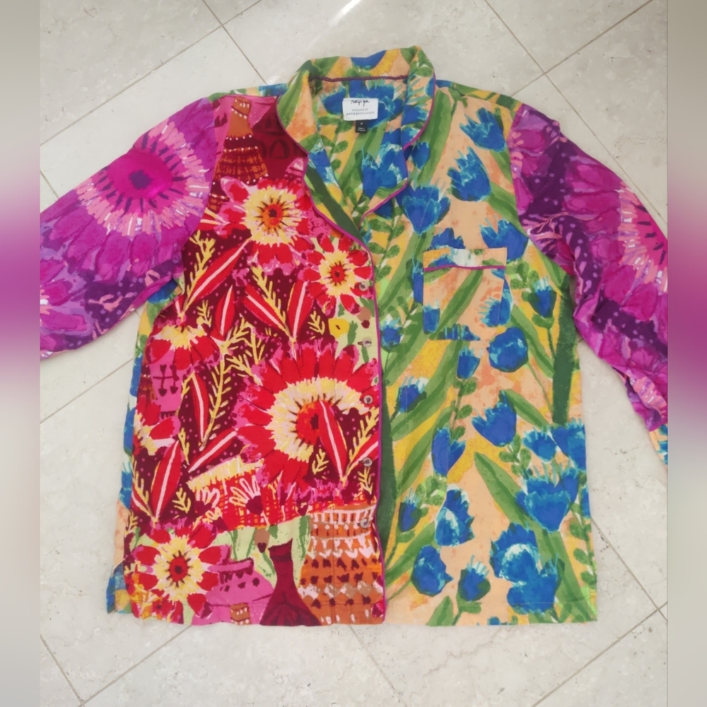 Anthropologie Roeqiya Fris Garden Bloom Pajama Top Colorful Large Petite NWOT - Picture 4 of 14
